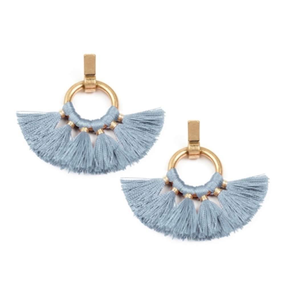 💙Light blue fan tassel earrings